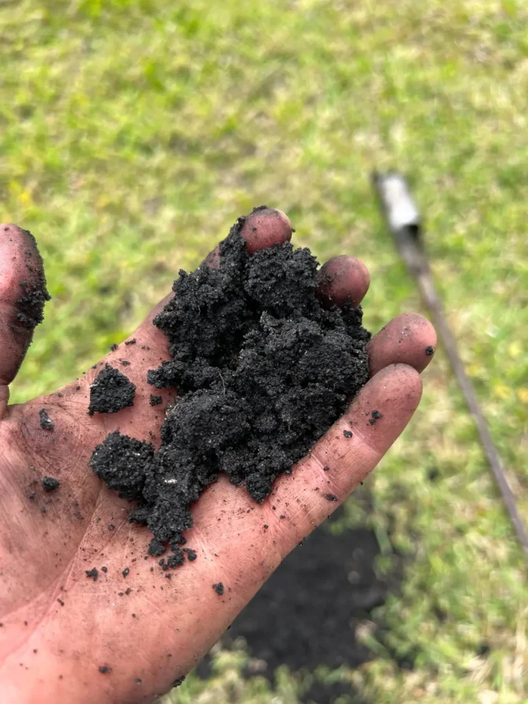 Soil sample held in hand during a septic site evaluation