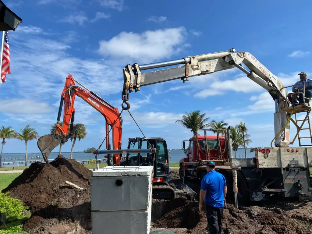 Crotty Services crew and equipment on a waterfront job