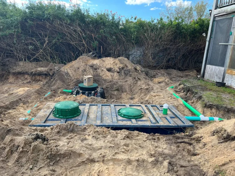 Crew installing a tank and piping